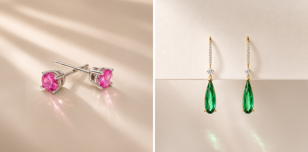 Pink tourmaline studs - Green Tourmaline and Diamond Danglers