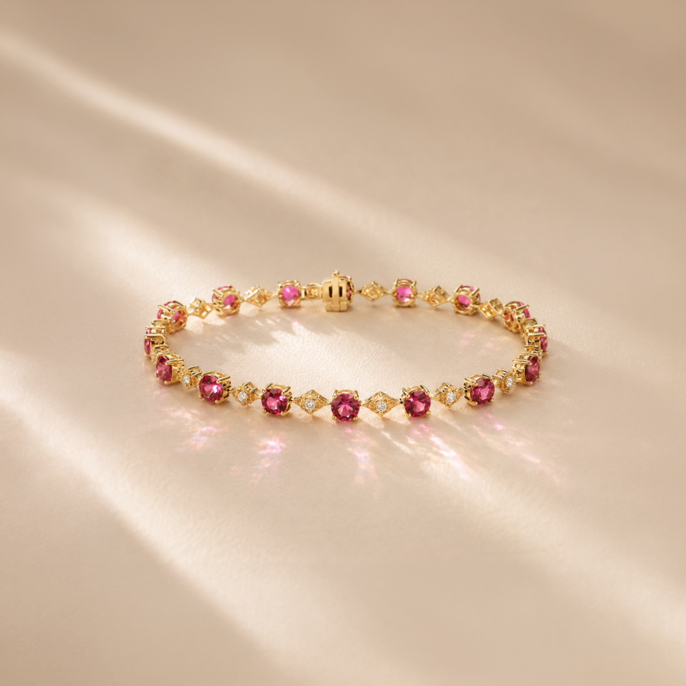 Pink Tourmaline and Diamond Bracelet