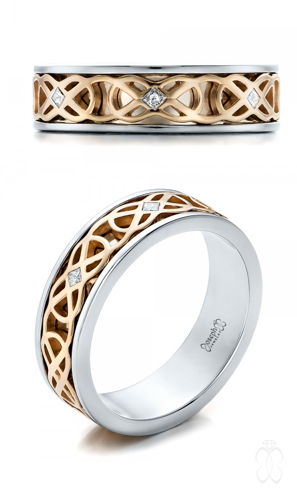 Custom Two-Tone Celtic Gold Woven Inlay Diamond Men's Band