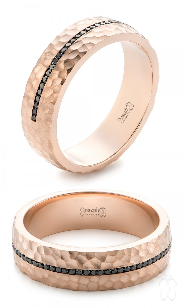 Custom Black Diamonds and Hammered Rose Gold Men's Band