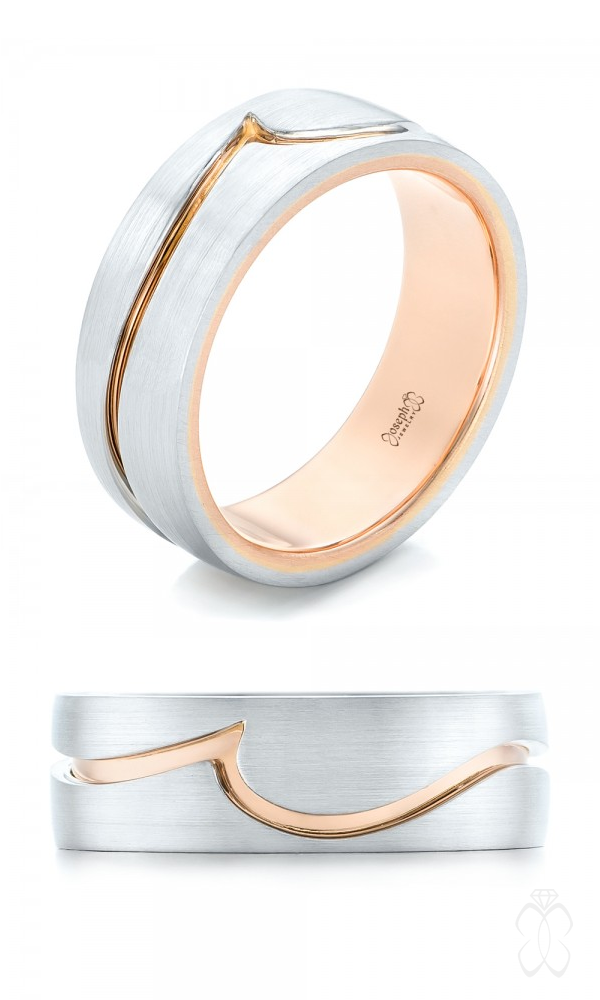 Custom Two-Tone Waves Men's Wedding Band