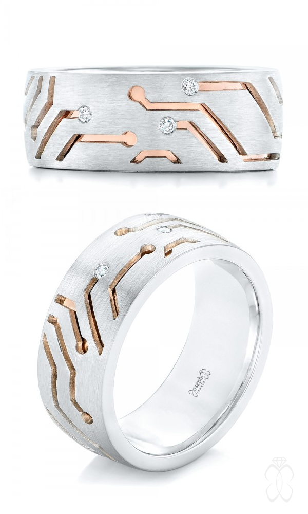 Custom Two-Tone Diamond Circuit Board Wedding Band