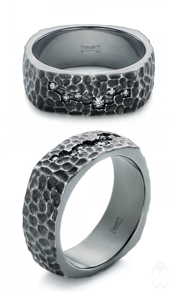 Custom Oxidized Hammered Constellation Men's Band