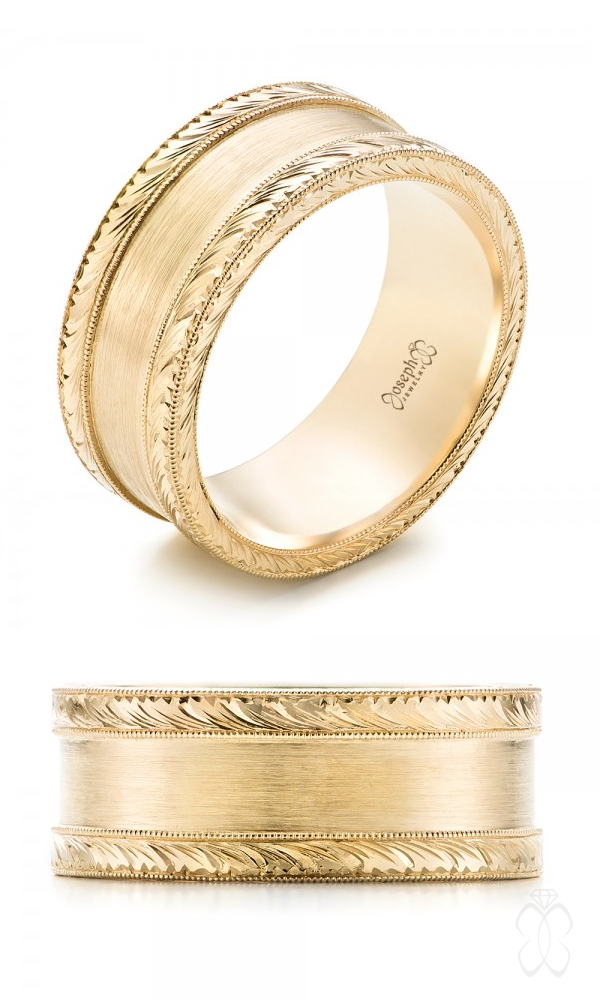 Custom Gold Hand Engraved Men's Wedding Band