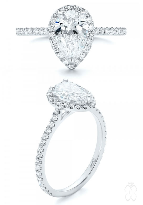 Joseph Jewelry Custom Pear Shaped Diamond and Halo Engagement Ring