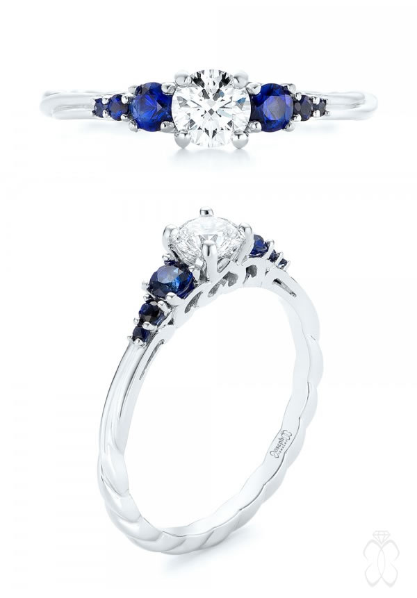 Joseph Jewelry Custom Blue Sapphire and Diamond Engagement Ring