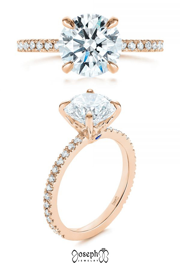 14k Rose Gold Peekaboo Blue Sapphire And Diamond Engagement Ring