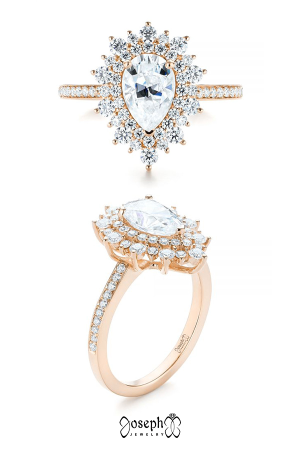 14k Rose Gold Custom Double Halo Diamond Engagement Ring