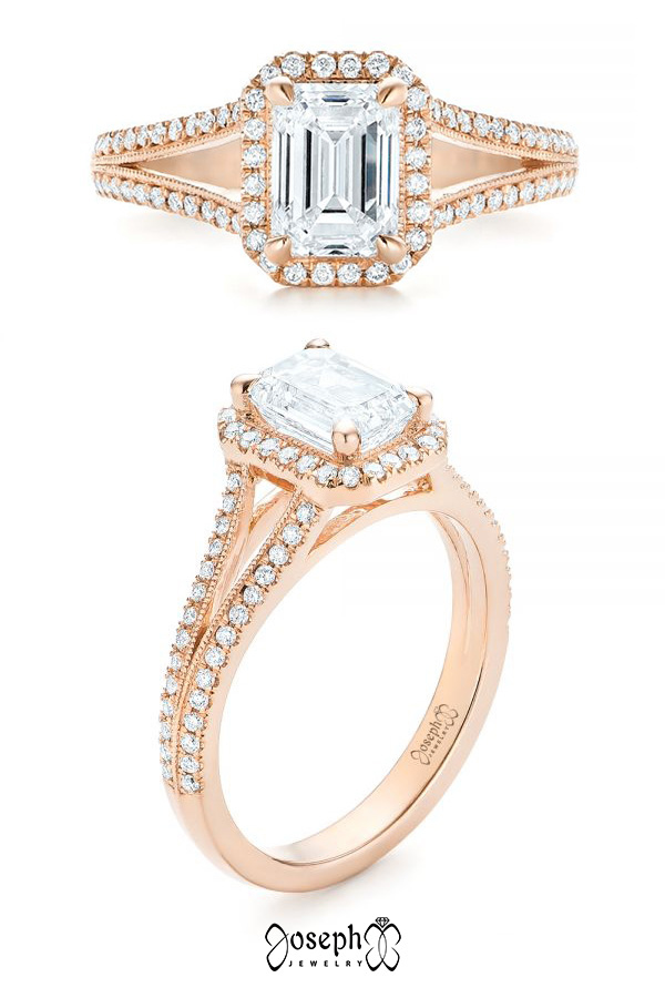 Custom Emerald Cut Diamond Halo Engagement Ring