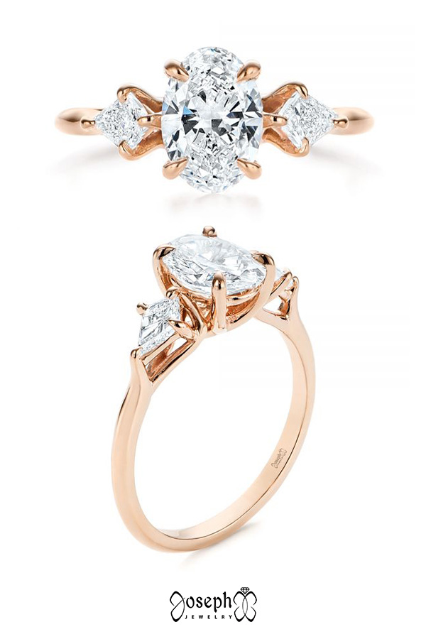 14k Rose Gold Three Stone Kite Diamond Engagement Ring