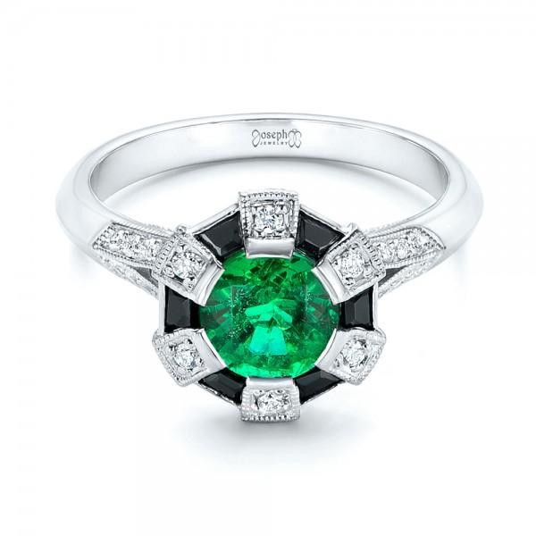 Custom Emerald Black and White Diamond Engagement Ring Joseph Jewelry