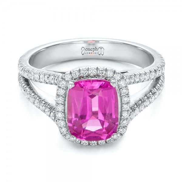 Custom Pink Sapphire and Diamond Halo Engagement Ring Joseph Jewelry