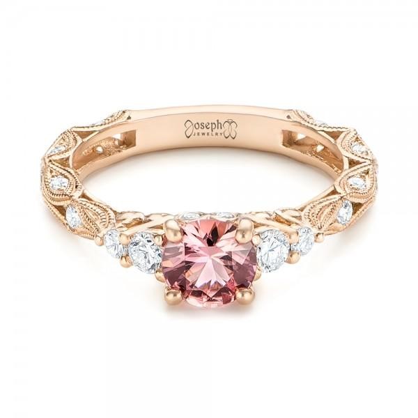 Custom Rose Gold Peach Sapphire and Diamond Engagement Ring Joseph Jewelry