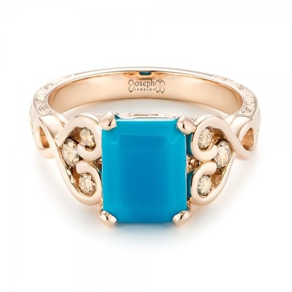 Custom Rose Gold Turquoise and Champagne Diamond Engagement Ring Joseph Jewelry