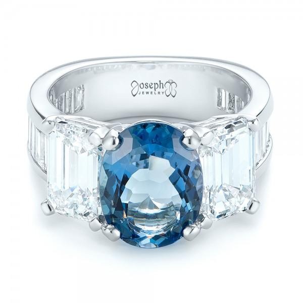 Custom Three Stone Aquamarine and Diamond Engagement Ring Joseph Jewelry