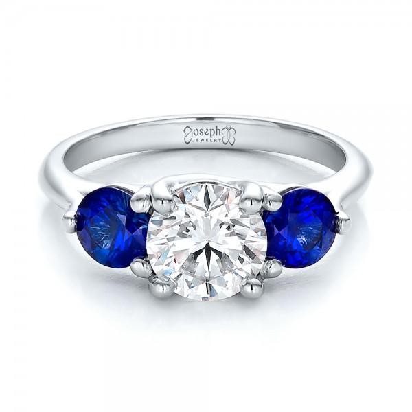 Custom Three Stone Diamond and Sapphire Engagement Ring Joseph Jewelry