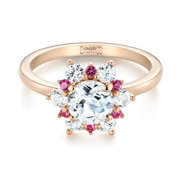 Custom White and Pink Sapphire Halo Engagement Ring Joseph Jewelry