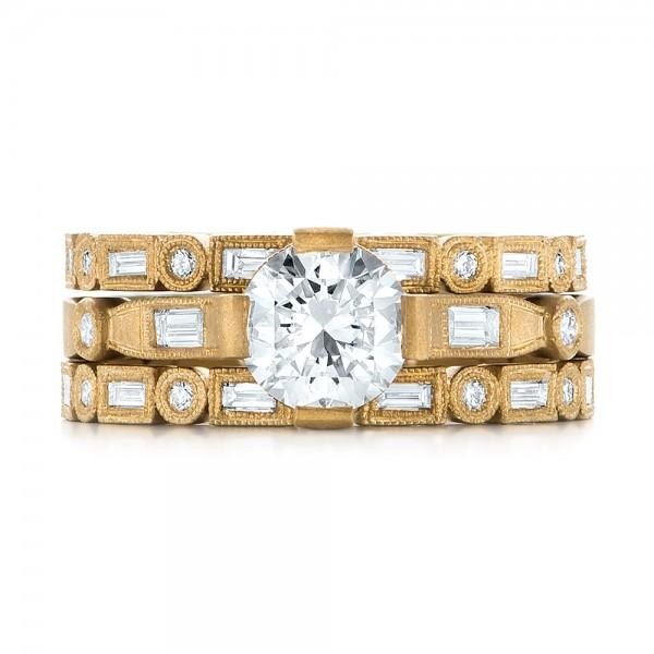 Custom Yellow Gold Sandblasted Diamond Bridal Set Joseph Jewelry