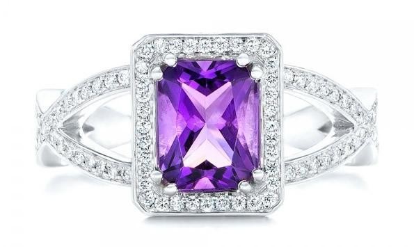 Custom Amethyst and Diamond Engagement Ring