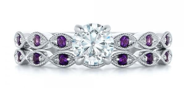 Custom Diamond and Amethyst Engagement Ring