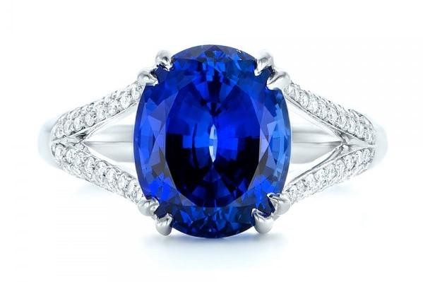 Custom Blue Sapphire and Diamond Engagement Ring