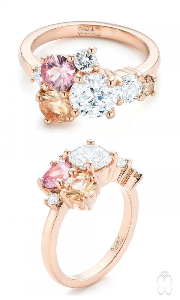 Custom Cluster Set Diamond and Sapphire Engagement Ring