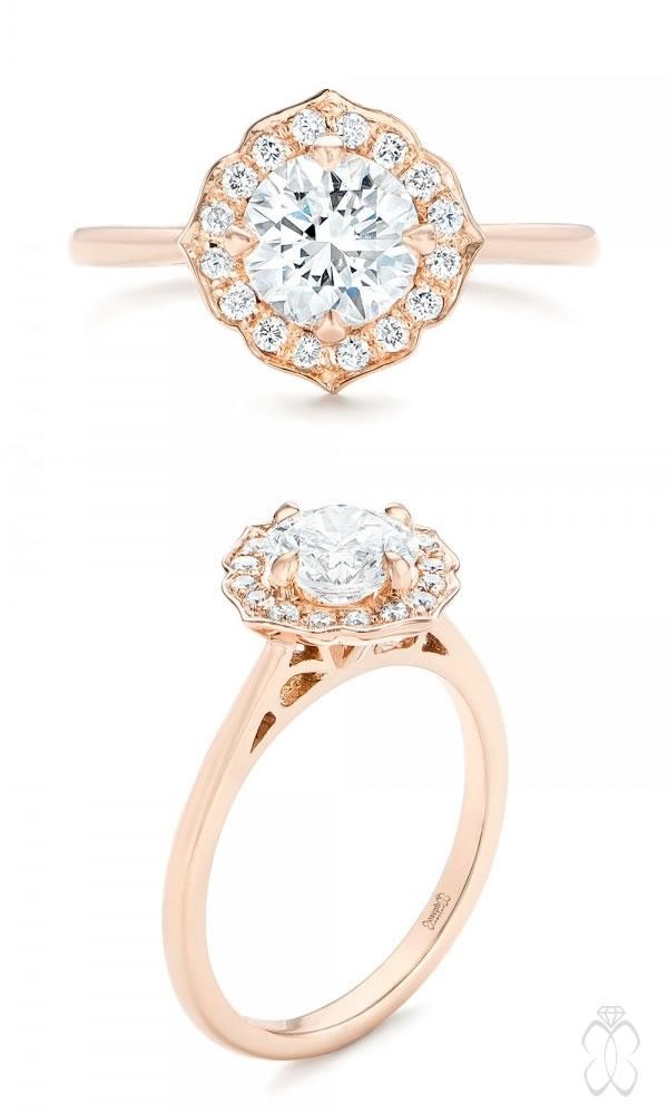 Custom Rose Gold Diamond Halo Engagement Ring