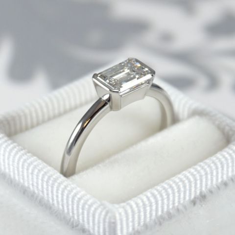 Low Profile - Custom Solitaire Emerald Cut Diamond Engagement Ring