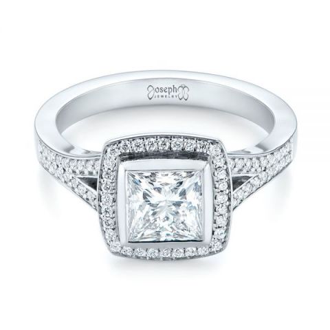 Low Profile - Custom Princess Cut Diamond Halo Engagement Ring