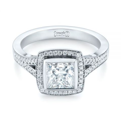 Low Profile - Custom Princess Cut Diamond Halo Engagement Ring