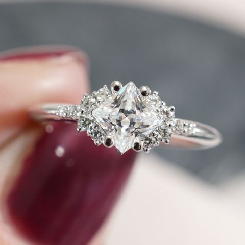 Low Profile - Princess Cut Diamond Cluster Engagement Ring