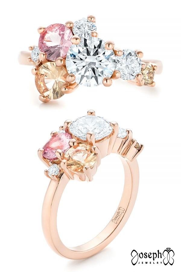 Custom Cluster Set Diamond And Sapphire Engagement Ring