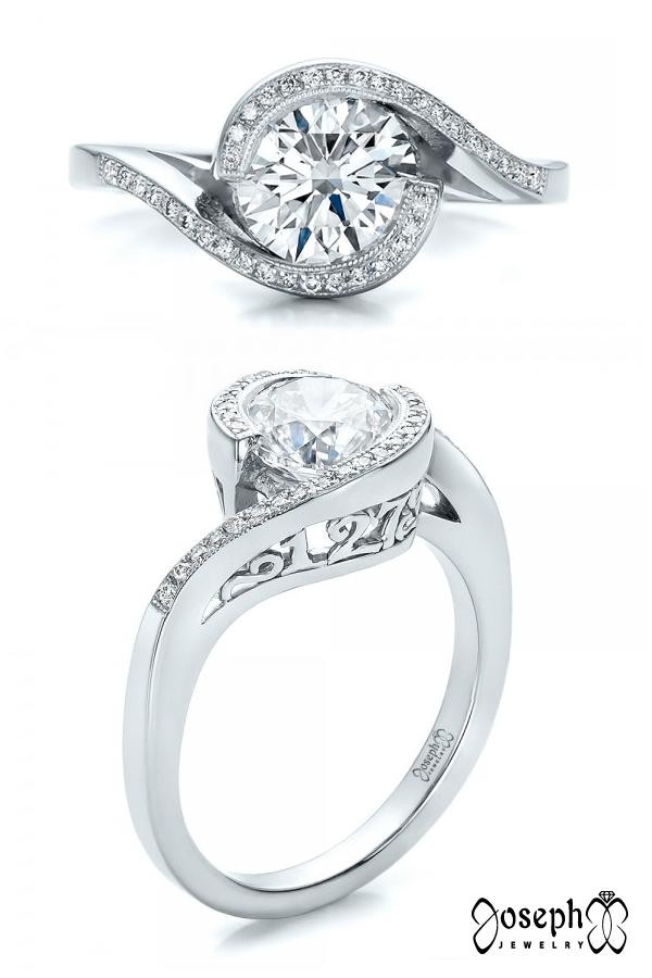 Custom Filigree With Date And Diamond Bypass Engagement Ring