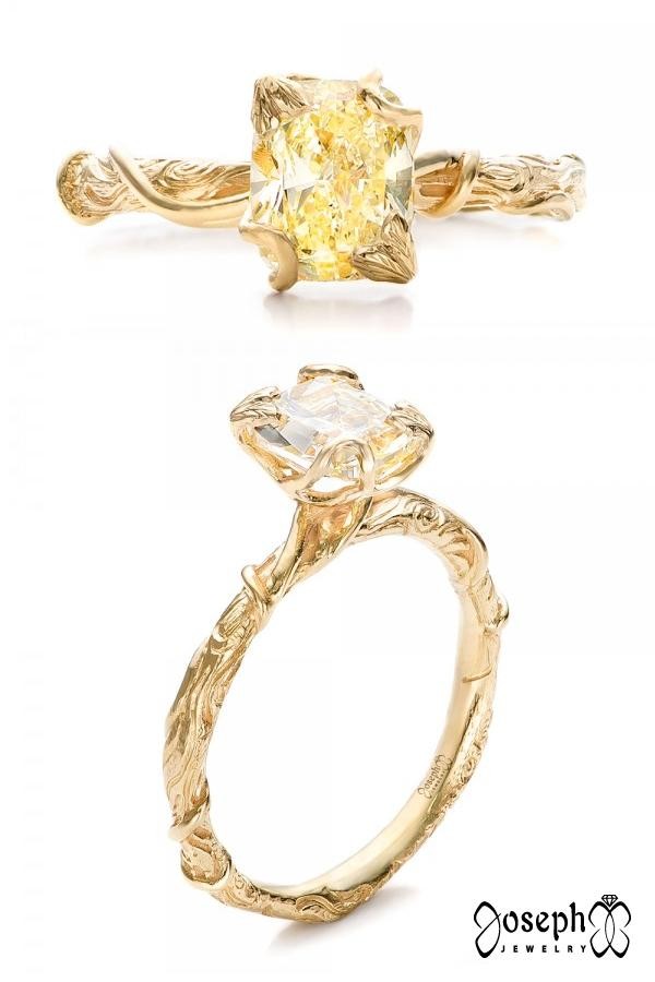 Custom Yellow Diamond And Organic Vine Engagement Ring