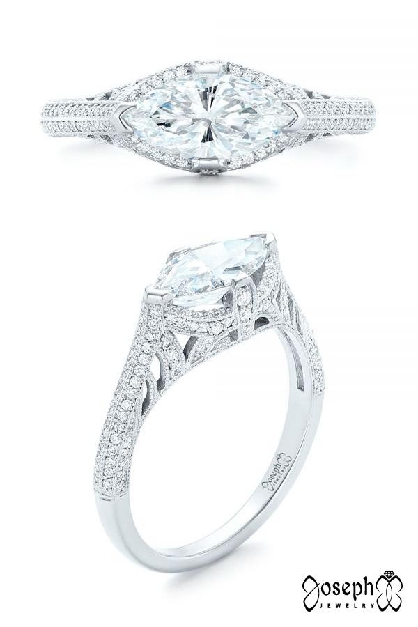 East-West Vintage Marquise Diamond Engagement Ring