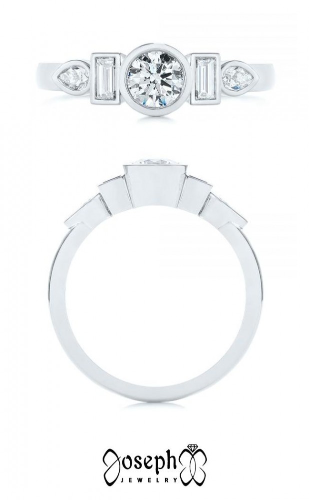 Custom Low Profile Bezel Set Geometric Diamond Engagement Ring