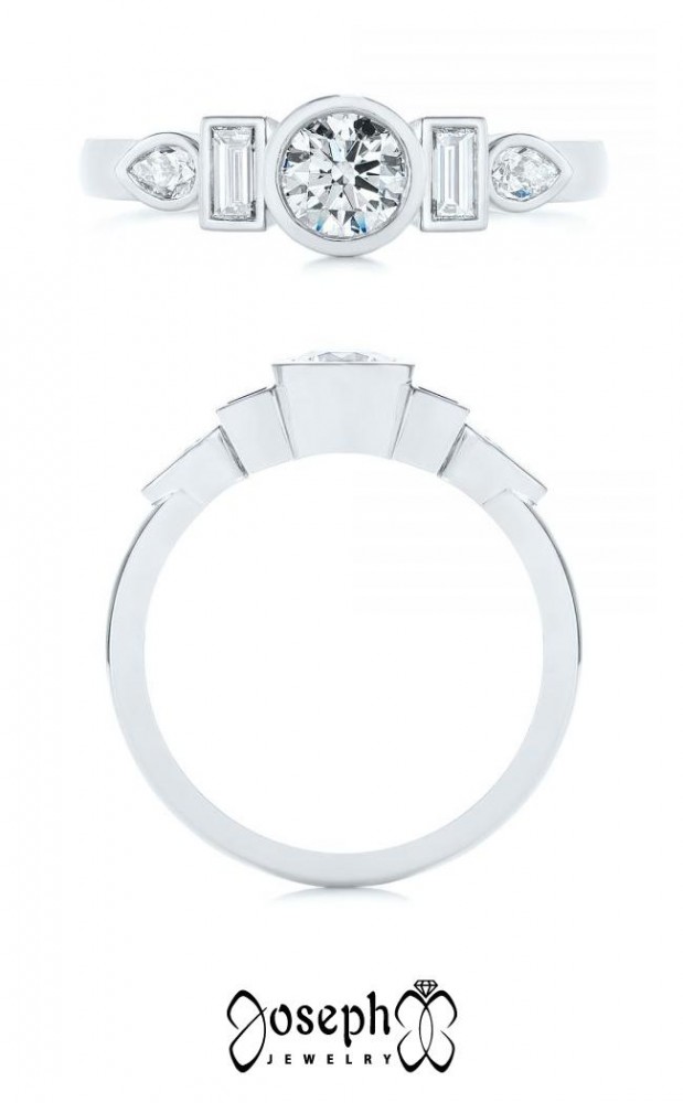 Custom Low Profile Bezel Set Geometric Diamond Engagement Ring