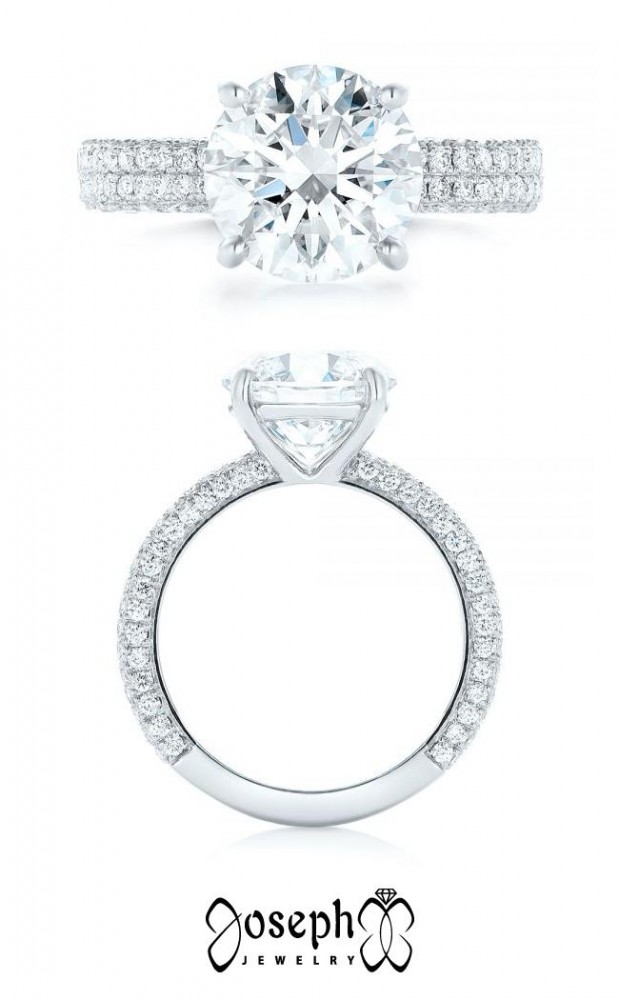  Custom Low Profile Pave Diamond Engagement Ring