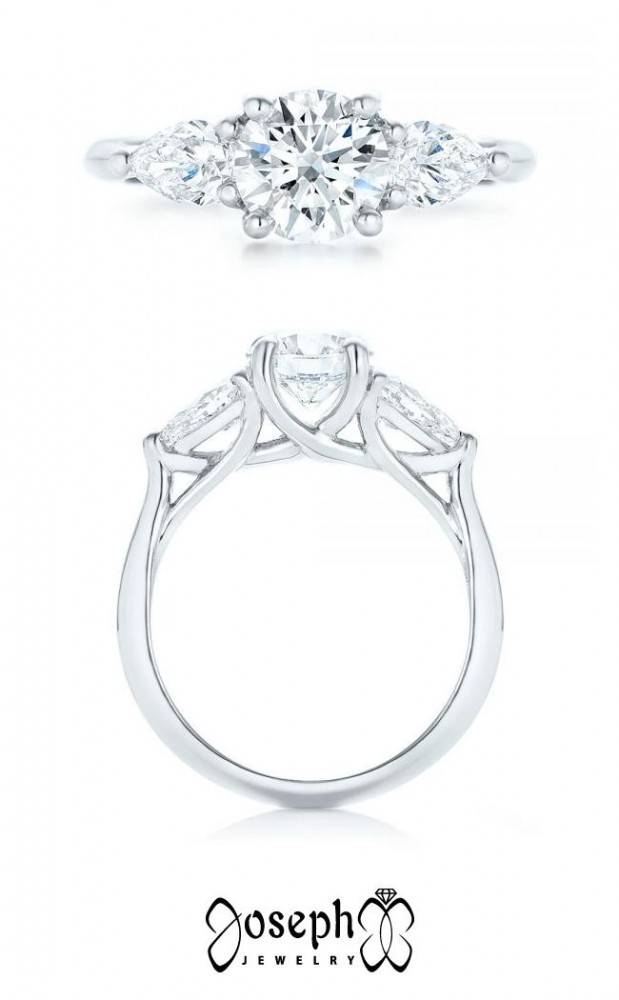 Custom Low Profile Pear Three Stone Diamond Engagement Ring