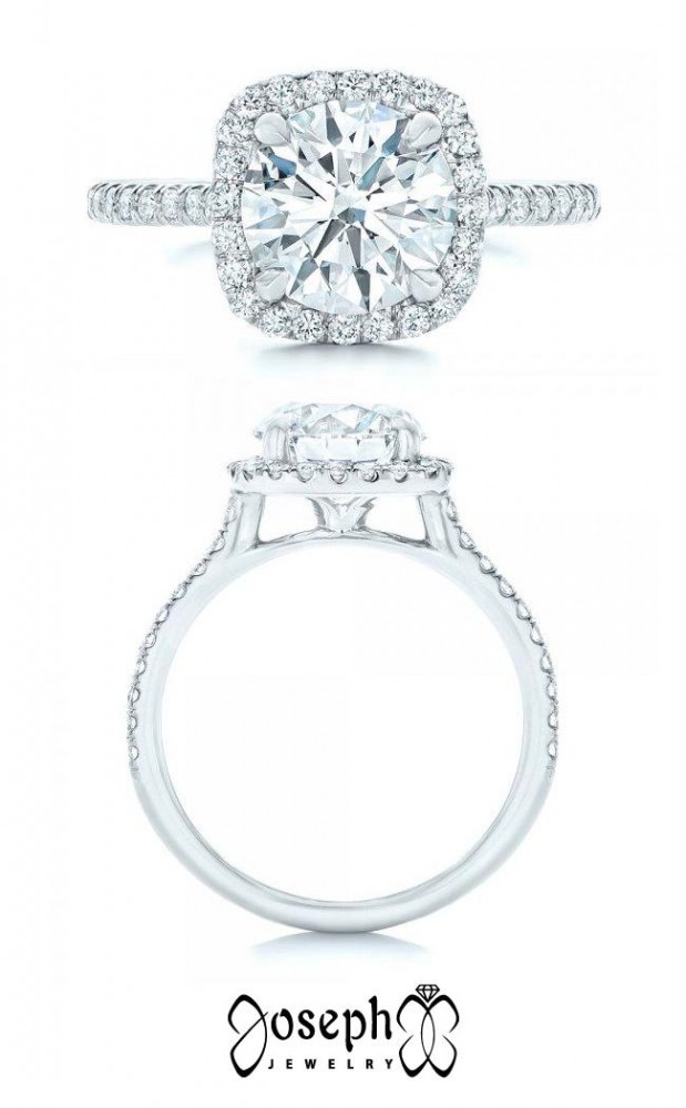 Low Profile Diamond Halo Engagement Ring