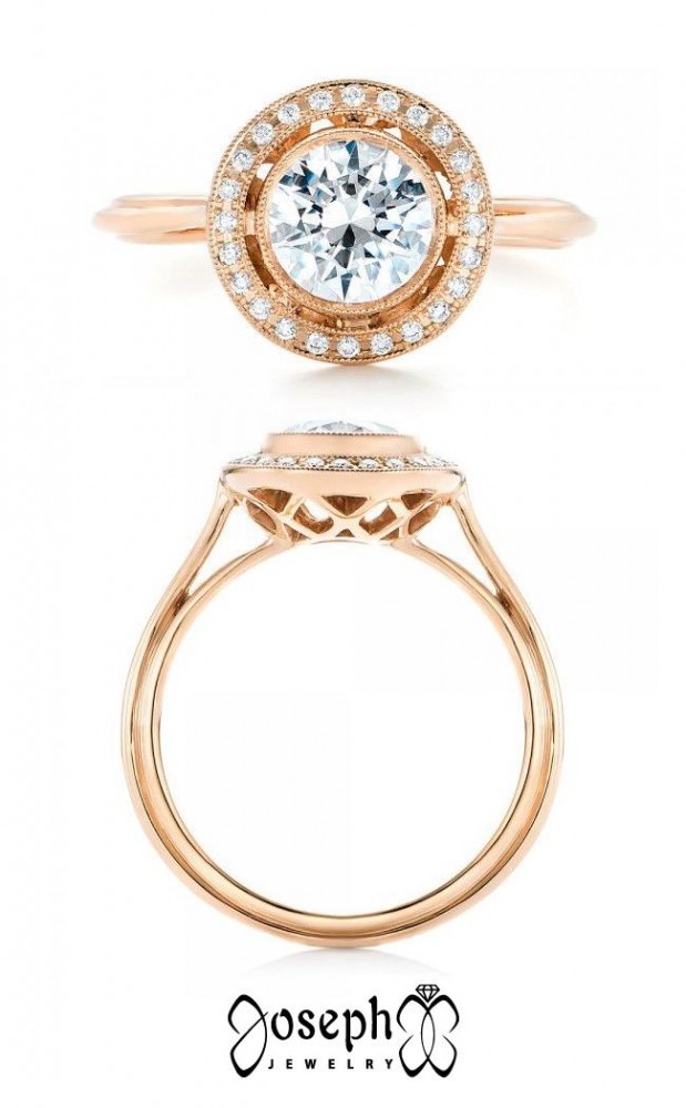  Rose Gold Low Profile Floating Diamond Halo Engagement Ring
