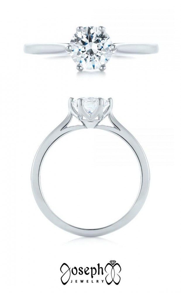 Low Profile Six Prong Solitaire Diamond Engagement Ring