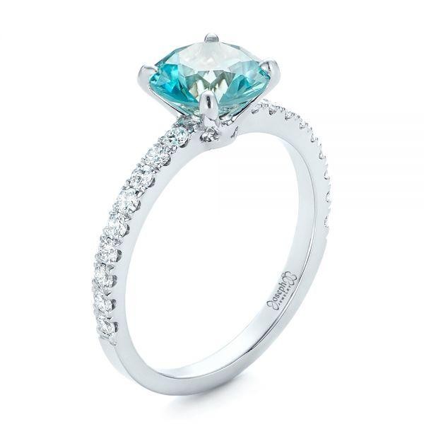 Custom Blue Zircon And Diamond Engagement Ring