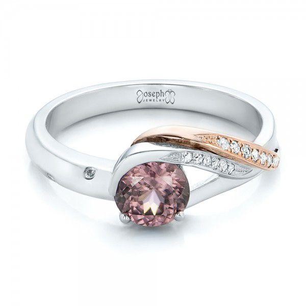 Custom Two-tone Pink Zircon And Diamond Engagement Ring