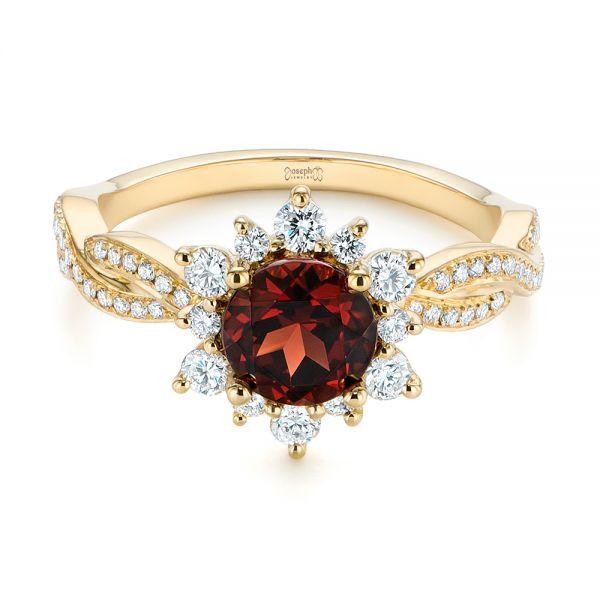 Red Garnet Halo Engagement Ring