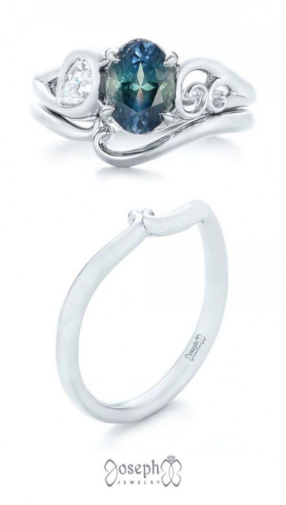 Custom Whimsical Contour Sapphire Wedding Set