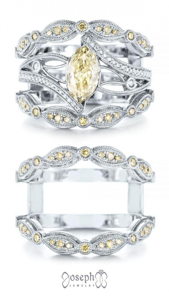 Platinum Custom Marquise Yellow and White Diamond Ring