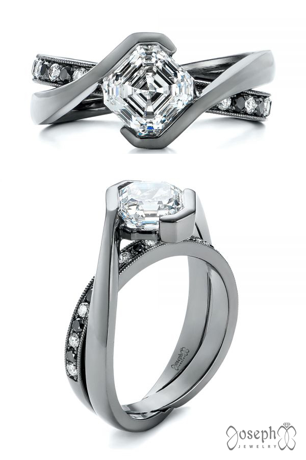 Custom Black And White Diamond Engagement Ring