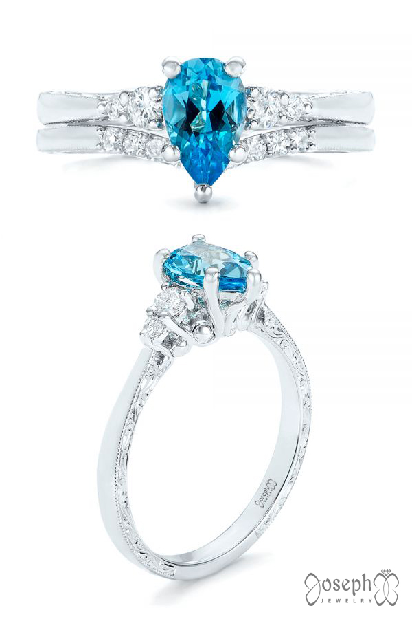 Custom Blue Topaz And Diamond Engagement Ring