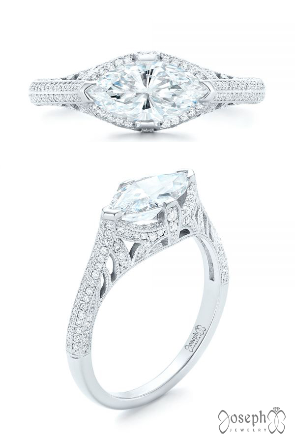 Vintage-inspired Marquise Diamond Engagement Ring